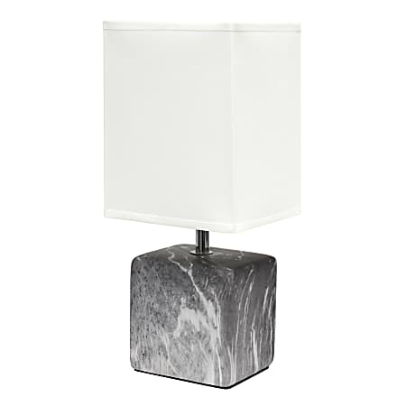 Simple Designs Petite Marbled Ceramic Table Lamp, 11-13/16”H, Black Base/White Shade