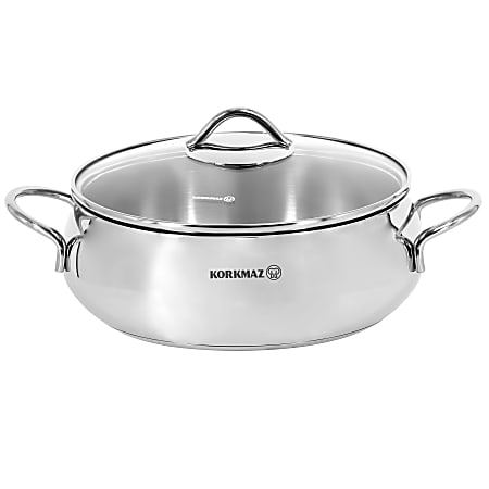Korkmaz Tombik Stainless Steel Low Casserole Dish, 3.6L, Polished Silver