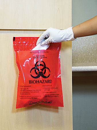 Unimed Stick-On Biohazard Infectious Waste Bags, 2.6 Quarts, Red, Box Of 100