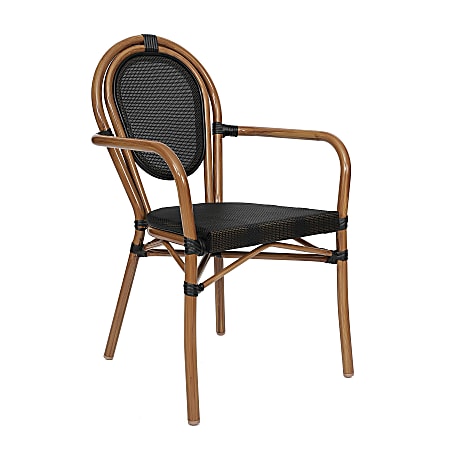 Flash Furniture Marseille Indoor/Outdoor Commercial Thonet Bistro Stacking Chair with Arms, Black/Natural Frame -SDA6422ATXTBKN