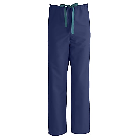 Medline ComfortEase™ Unisex Tall Non-Reversible Drawstring Cargo Scrub Pants, Large, Midnight Blue