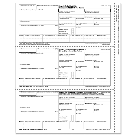 ComplyRight™ W-2 Inkjet/Laser Tax Forms, Employee Copies B, 2 And C, 3-Up, 8 1/2" x 11", Pack Of 50 Forms