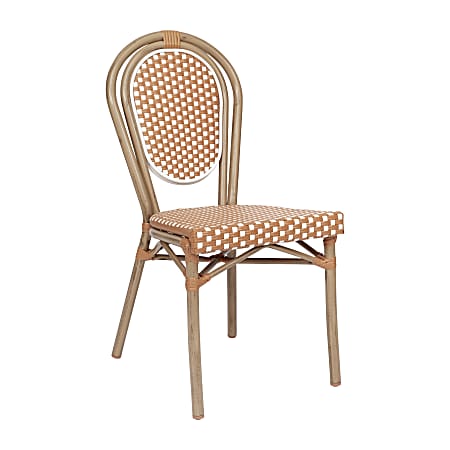 Flash Furniture Lourdes Indoor/Outdoor Commercial Thonet Bistro Stacking Chair, PE Rattan and Aluminum Frame, Natural & White/Light Natural Frame