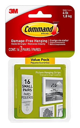 Command Small Picture Hanging Strips, 16-Pairs (32-Command Strips), Damage-Free, White