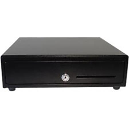 APG Cash Drawer Vasario 1313 Cash Drawer - 4 Bill - 4 Coin - 1 Media Slot - 4 Lock PositionPrinter Driven - Plastic - Black - 3.9" Height x 13.1" Width x 13.1" Depth