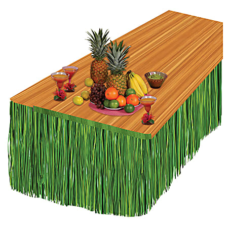 Amscan Summer Luau Grass Table Skirt, 9' x 29", Green