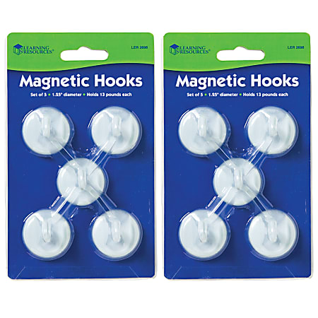 Learning Resources® Magnetic Hooks, 1 1/4", 13 Lb, White, 5 Hooks Per Pack, Set Of 2 Packs