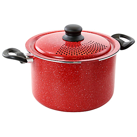 Gibson Granita 6 Qt Aluminum Pasta Pot With Strainer Lid, 6"H x 14-1/2"W x 9-1/2"D, Red Speckle