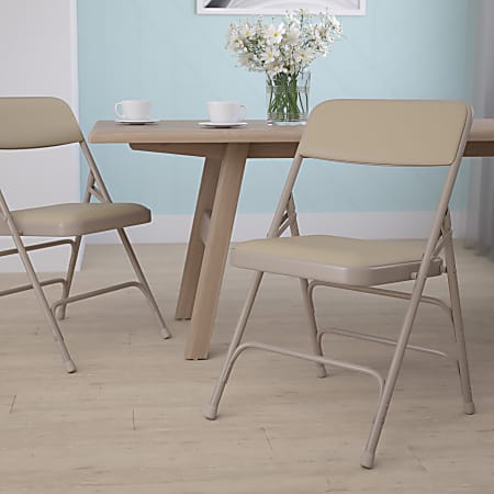 Flash Furniture HERCULES Curved Triple-Braced Metal Folding Chair, Vinyl Upholstered, Beige