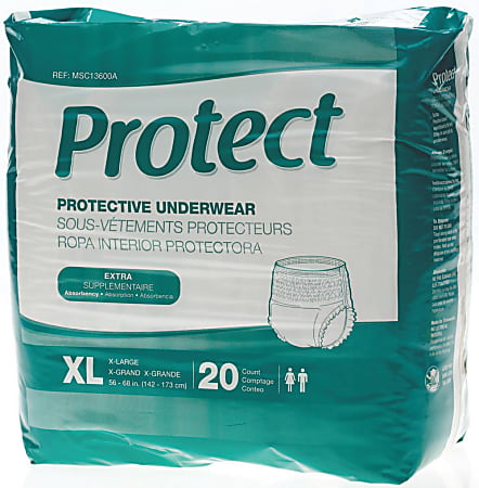 Protect Extra Protection Protective Underwear, X-Large, 56 - 68", White, Bag Of 20