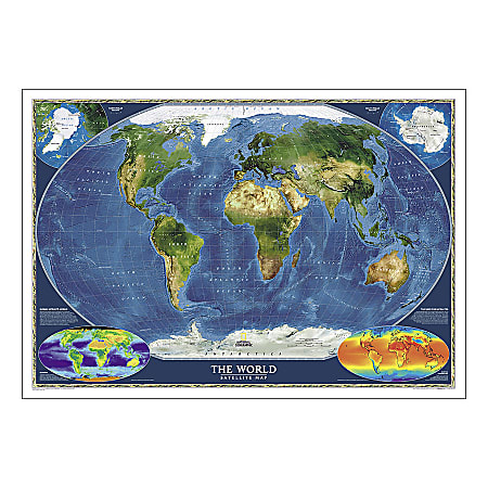 National Geographic World Satellite Map, Laminated, 43.5" x 30.5"