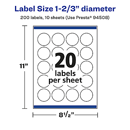 Avery High-Visibility Round Labels (5293) – Buy Only The Sheets You Need! Laser Printer, 1 2/3" Diameter, 24 Per Sheet