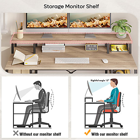 Bestier 56 W Student Desk With Monitor Stand Storage Shelf
