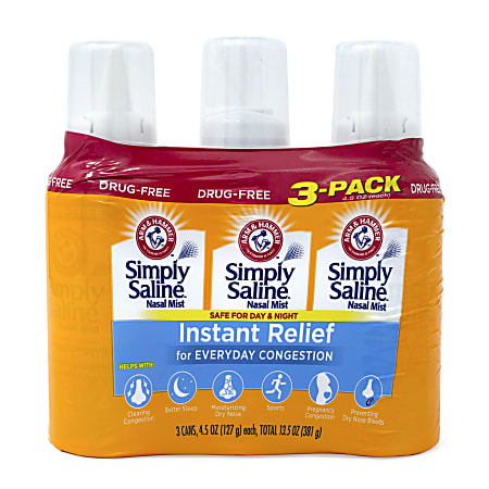 ARM & HAMMER Simply Saline Instant Relief Nasal Sprays, 4.5 Oz, Pack Of 3 Sprays