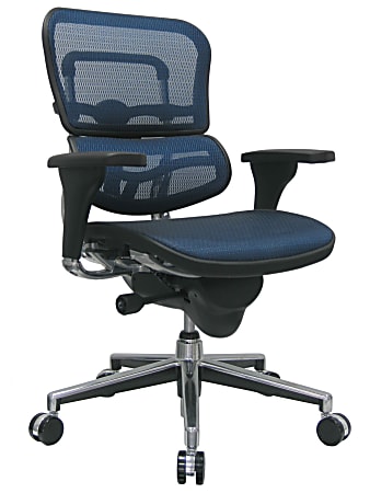 Eurotech Ergohuman Mid-Back Ergonomic Mesh Chair, Blue/Chrome
