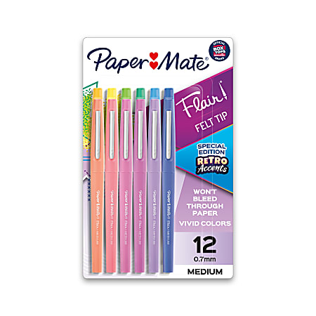 Paper Mate® Flair® Felt Tip Pens, Medium Point, Assorted, Special Edition Retro Accents, 12 Pack