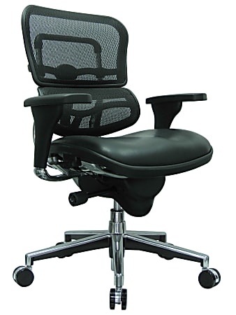 Eurotech Ergohuman Ergonomic Bonded Leather/Mesh Mid-Back Chair, Black/Chrome