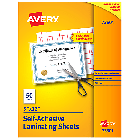 Avery® Permanent Self-Adhesive Laminating Sheets, 9" x 12", Clear, Pack Of 50