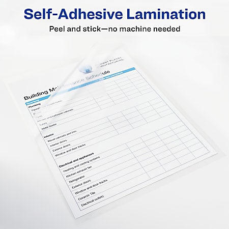 Fellowes Self Adhesive Laminating Sheets 9.25 x 12 3 mil Clear Pack Of 50 -  Office Depot