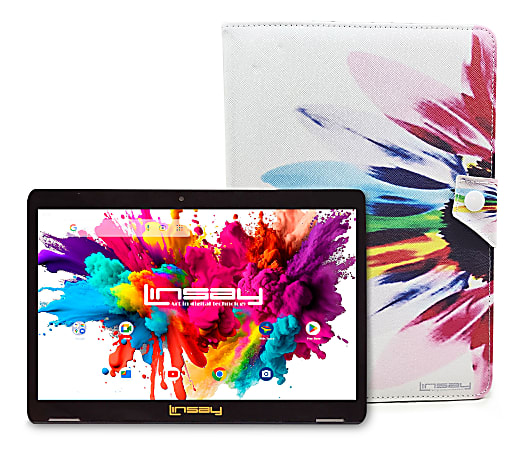 Linsay Octa Core Tablet, 10.1”, 4GB Memory, 128GB Storage, Android 13, With Rainbow Marble Case