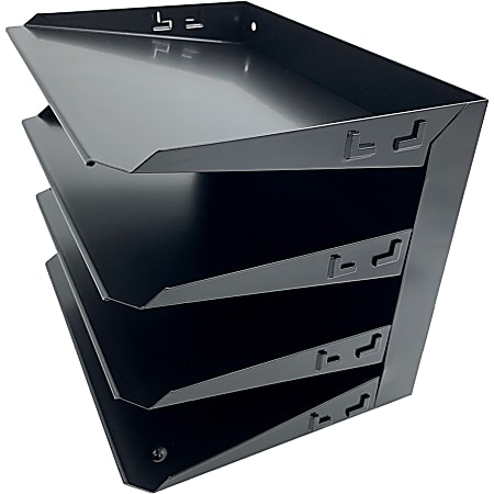 Huron Horizontal Slots Desk Organizer, 4 Compartment(s), Horizontal, 9"H x 12"W x 8.66"D, Durable, Black, Steel