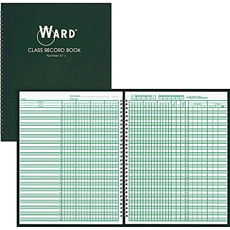 Ward Hubbard Comp. Class Record Book - Wire Bound - 8 1/2" x 11" Sheet Size - White Sheet(s) - Dark Green Cover - 1 Each