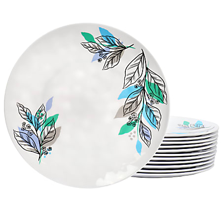 Gibson Home Tropical Sway Vineyard 12-Piece Melamine Dinner Plate Set, 11”, Blue
