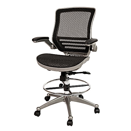 Flash Furniture Mid Back Transparent Mesh Drafting Chair with Flip Up Arms BlackGraphite Silver Office Depot