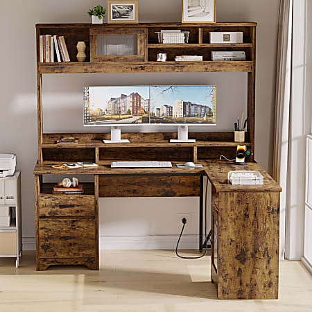 Bestier 63 W L Shaped Ergonomic Corner Desk Rustic Brown - Office