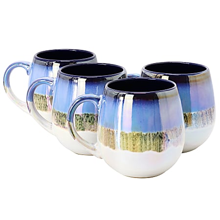 Meritage Luster 4-Piece Reactive Glaze Stoneware Mug Set, 19.8 Oz, Multicolor