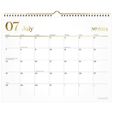 2024-2025 Cambridge® WorkStyle® Academic Monthly Wall Calendar, 15" x 12", White, July 2024 To June 2025, 1606-707A