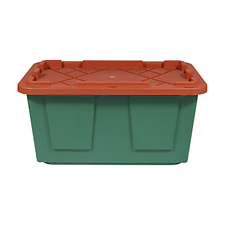 GreenMade® Professional Storage Tote With Handles/Snap Lid, 14-3/4”H x 20-1/4”W x 30-1/10”L, 27-Gallon, Green/Red