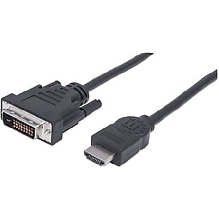 Manhattan HDMI to DVI-D 24+1 Cable, 1.8m, Male to Male, Black, Dual Link, Compatible with DVD-D, Lifetime Warranty, Polybag - 372503