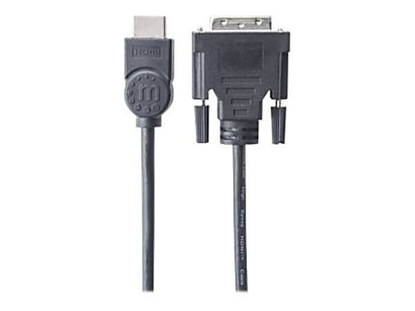 Manhattan HDMI to DVI-D 24+1 Cable, 1.8m, Male to Male, Black, Dual Link, Compatible with DVD-D, Lifetime Warranty, Polybag - 372503