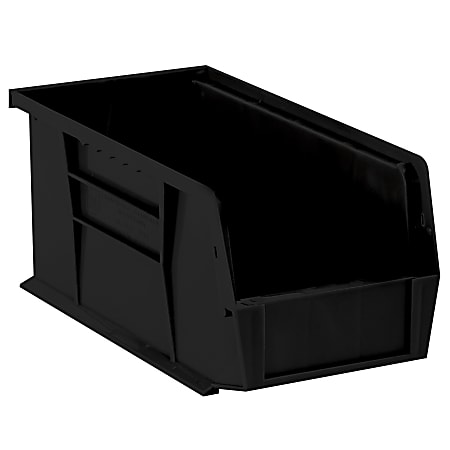 Partners Brand Plastic Stack & Hang Bin Boxes, Small Size, 10 7/8" x 5 1/2" x 5", Black, Pack Of 12
