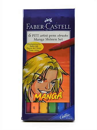 Faber-Castell Manga Pens, Shonen 6-Piece Set, Assorted Colors, Pack Of 2