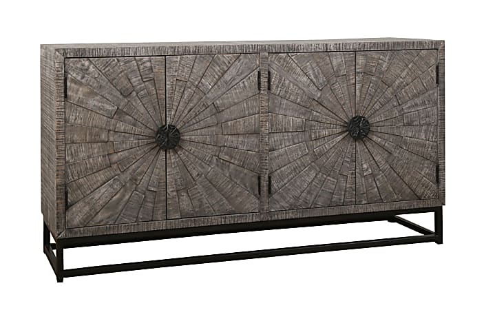 Coast to Coast Noble 4-Door Wood Sideboard Storage Credenza With Chatter Marks, 34"H x 66"W x 16"D, Spinner Brownish Gray