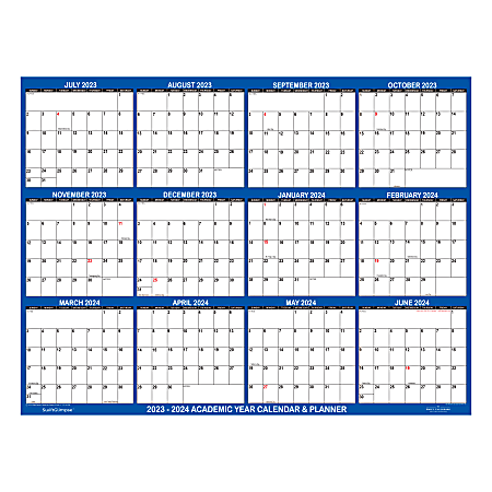 2023-2024 SwiftGlimpse Academic Monthly Erasable Wall Calendar, 32" x 48”, Navy, July To June