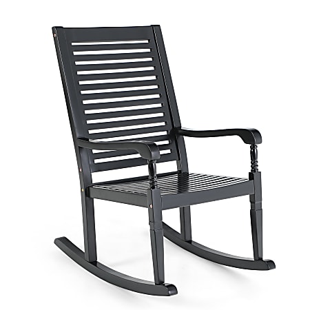 PHI VILLA Outdoor Acacia Wood Rocking Chair, Black