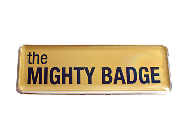 The Mighty Badge™ Reusable Name Badge System, 1" x 3", Laser Printer Compatible, Gold, Pack Of 10