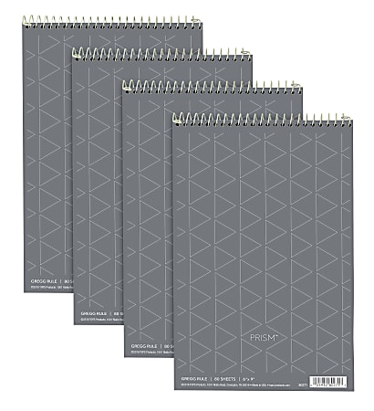 TOPS™ Prism+™ Color Steno Notebooks, 6" x 9", Gregg Ruled, 30% Recycled, 80 Sheets, Gray, Pack Of 4