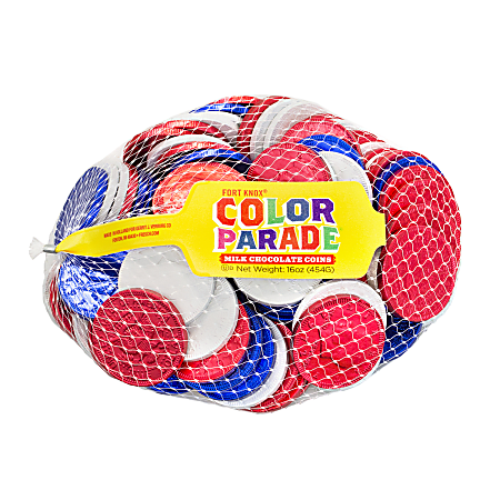 Fort Knox Milk Chocolate Coins, Red, White And Blue Foil, 1 1/2", 1 Lb Bag
