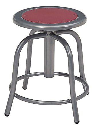 National Public Seating® 18” - 24” Height Adjustable Swivel Stool, Burgundy Steel Seat, Grey Frame, Set Of 2