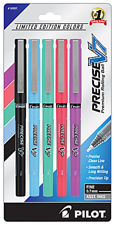Pilot Precise V7 Harmony Rolling Ball Pens, Fine Point, 0.7mm, Assorted Barrels, Assorted Inks, Pack of 5 Pens