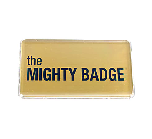 The Mighty Badge™ Reusable Name Badge System, 1 1/2" x 3", Inkjet Printer Compatible, Gold, Pack Of 10