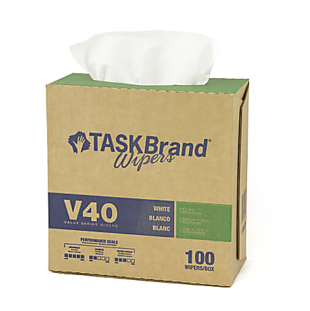 Hospeco TaskBrand V40 DRC Interfold Wipes, 9”H x 16-1/2”D, White, 900 Sheets Per Pack, Case Of 9 Packs