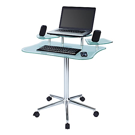 Realspace® Mobile Laptop Cart, 33 1/2"H x 30 3/4"W x 24 1/2"D, Frosted Glass/Chrome