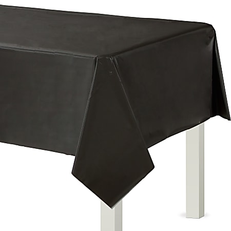Amscan Flannel-Backed Vinyl Table Covers, 54” x 108”, Jet Black, Set Of 2 Covers