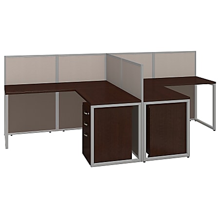 Bush® Business Furniture Easy Office 2-Person L Desk Open Office With Two 3-Drawer Mobile Pedestals, 44 7/8"H x 60 1/25"W x 119 9/10"D, Mocha Cherry, Premium Delivery
