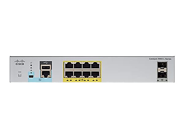 Cisco Catalyst 2960L-SM-8PS - Switch - L3 - smart - 8 x 10/100/1000 (PoE+) + 2 x Gigabit SFP (uplink) - desktop, rack-mountable - PoE+ (67 W)